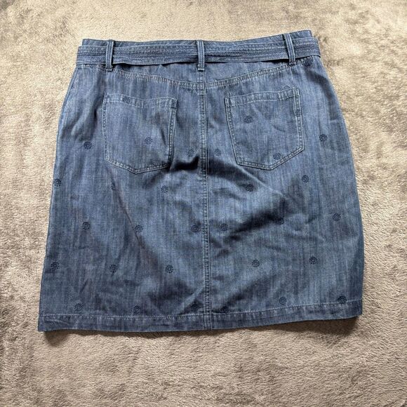 Talbots Embroidered Daisy A-Line Skirt Denim Tie Belt Chambray Blue Size 12 C133 - Picture 4 of 9